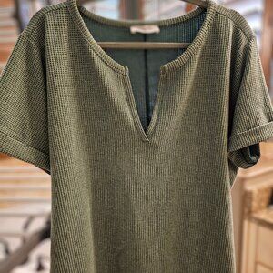 Zenana V-Neck Waffle Knit Top, 2X